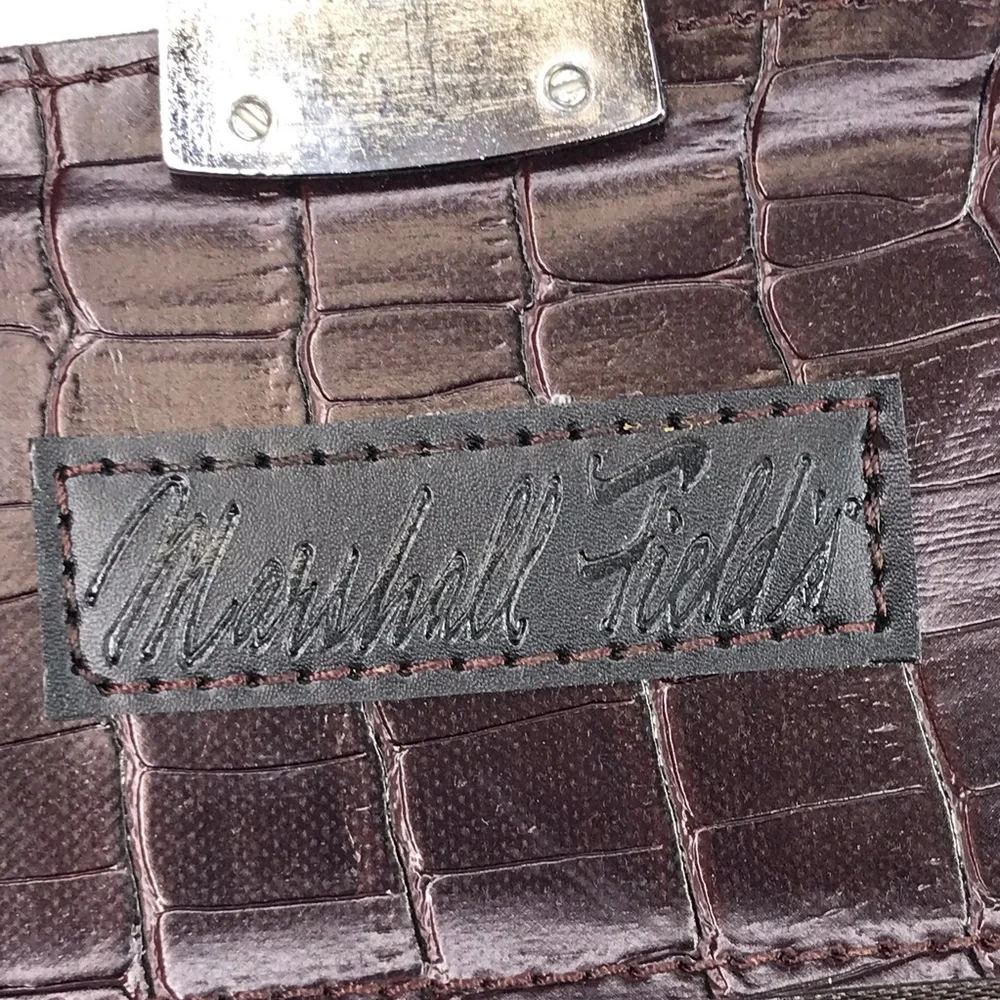 Marshall Fields Brown Croc Embossed Faux Leather Case Bag Travel Lock